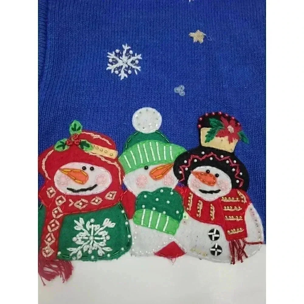 Vintage Tiara International Christmas Sweater Women's Sz Large Full Zip Snowmen - Picture 5 of 9